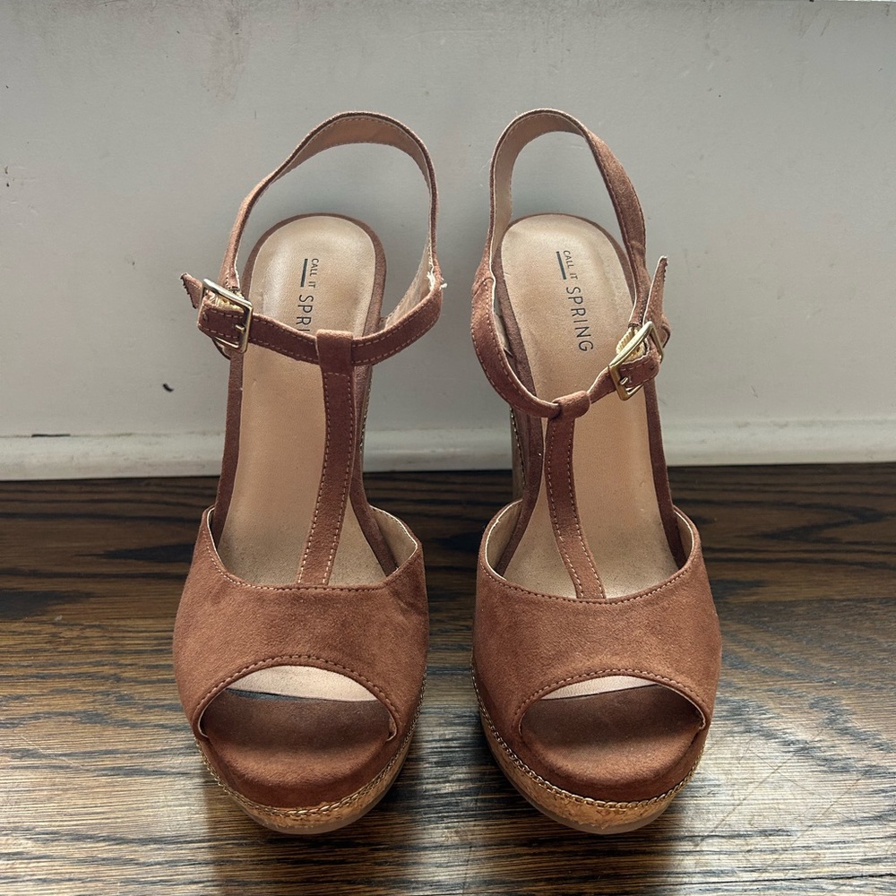 Call It Spring Brown Platform Sandals with Chunky Heels